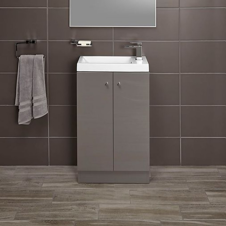 Bathstore Alpine Duo 495mm Basin and Floorstanding Vanity Unit - Gloss Grey