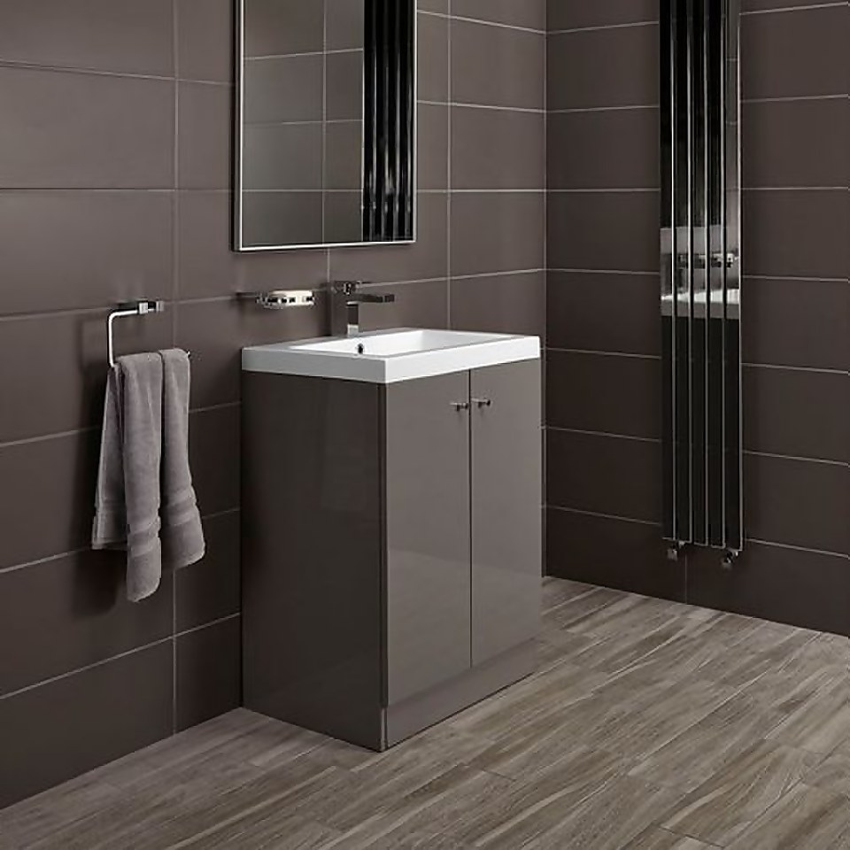 Bathstore Alpine Duo 600mm Basin and Floorstanding Vanity Unit - Gloss Grey
