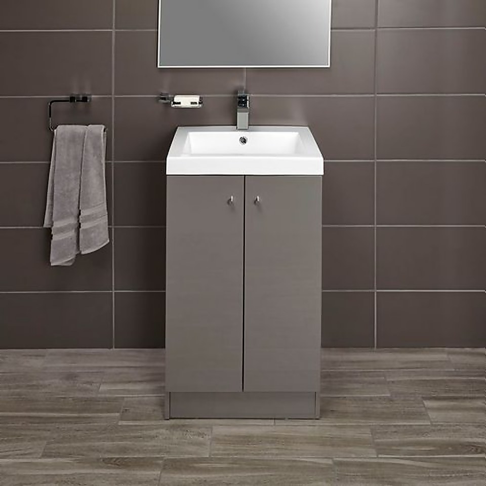 Bathstore Alpine Duo 500mm Basin and Floorstanding Vanity Unit - Gloss Grey