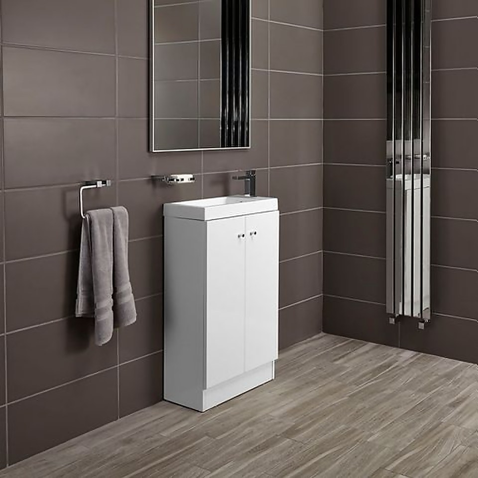 Bathstore Alpine Duo 495mm Basin and Floorstanding Vanity Unit - Gloss White