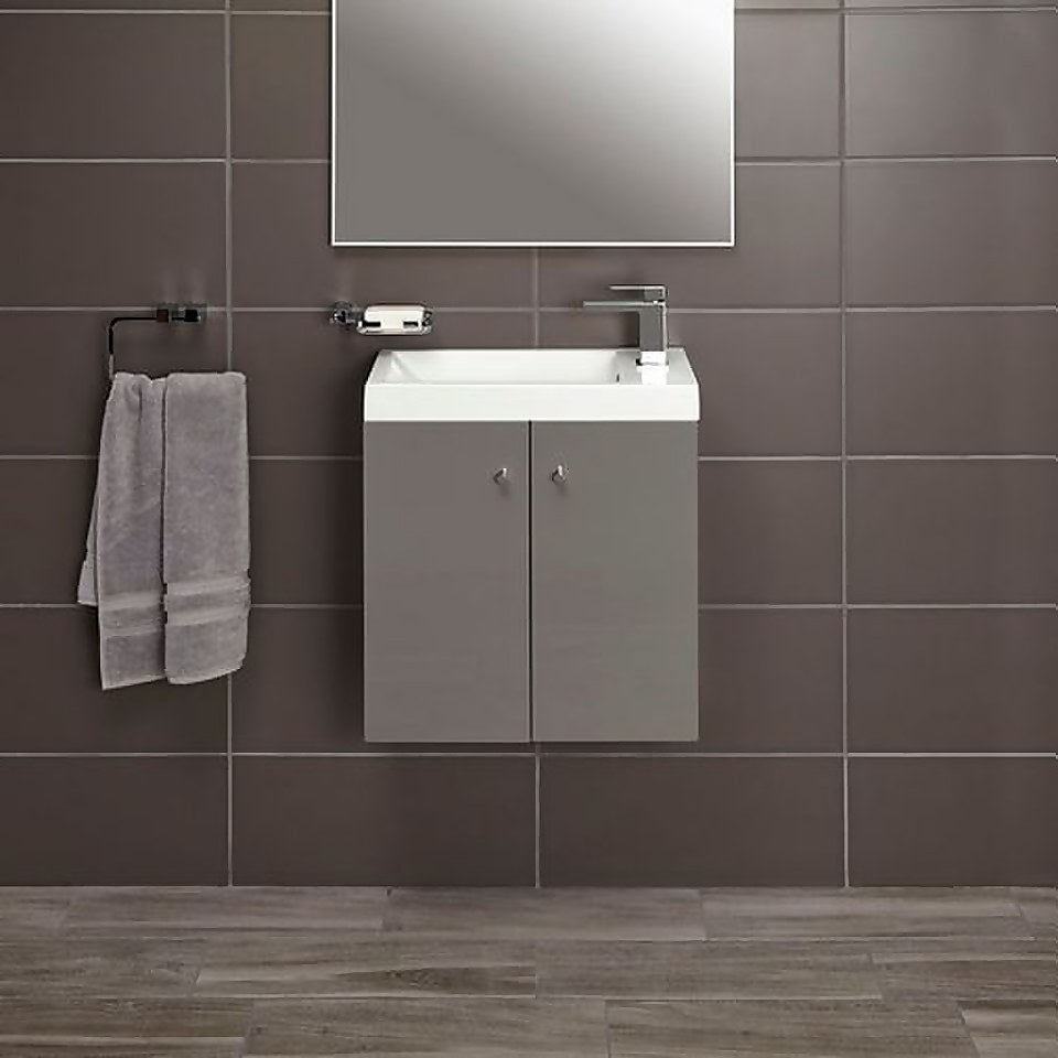 Bathstore Alpine Duo 495mm Basin and Wall Hung Vanity Unit - Gloss Grey