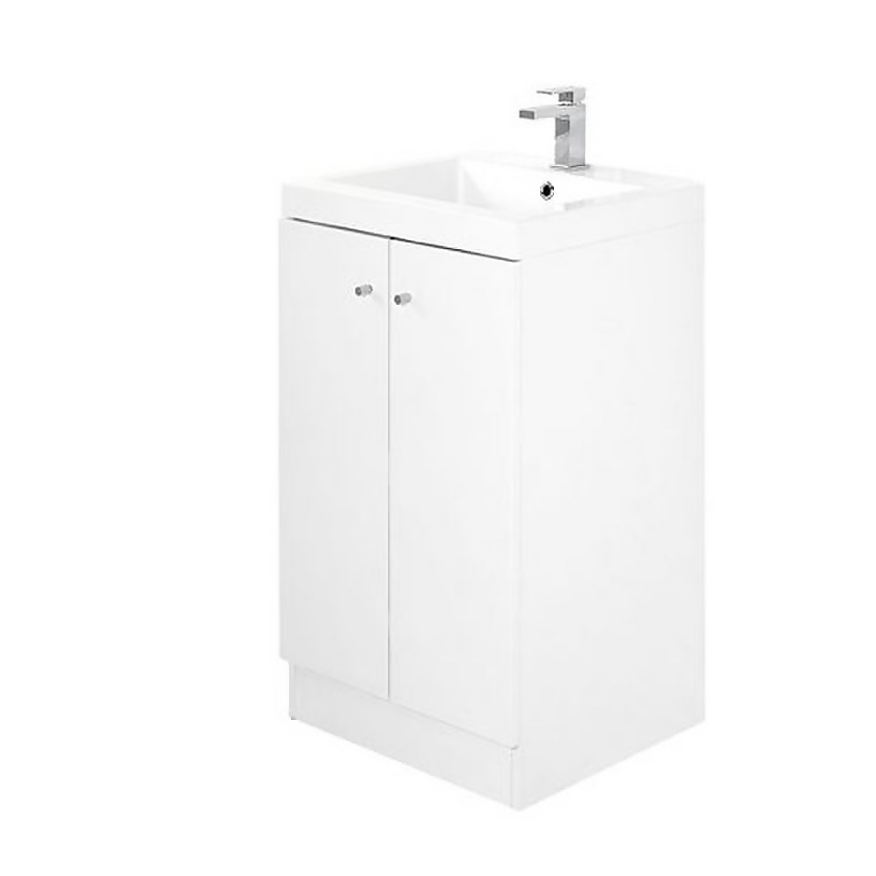 Bathstore Alpine Duo 500mm Basin and Floorstanding Vanity Unit - Gloss White