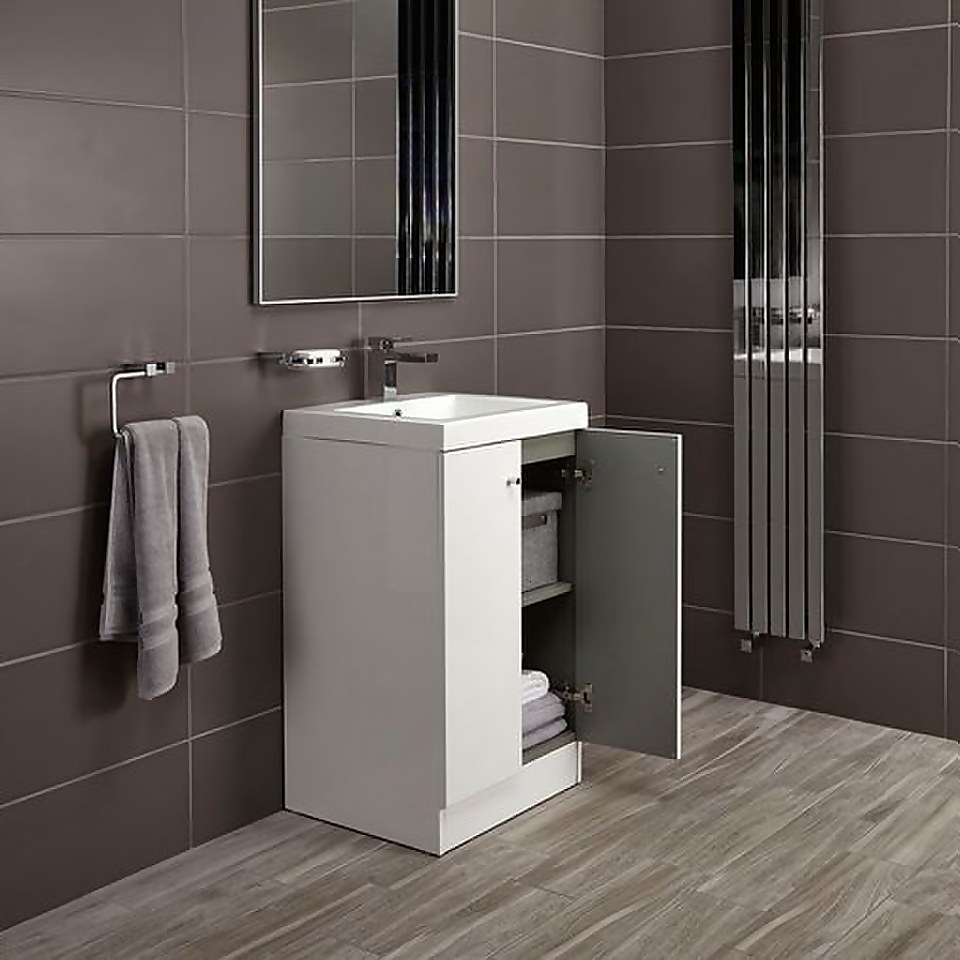 Bathstore Alpine Duo 500mm Basin and Floorstanding Vanity Unit - Gloss White