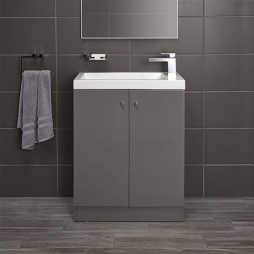 Bathstore Alpine Duo 660mm Basin and Floorstanding Vanity Unit - Gloss Grey