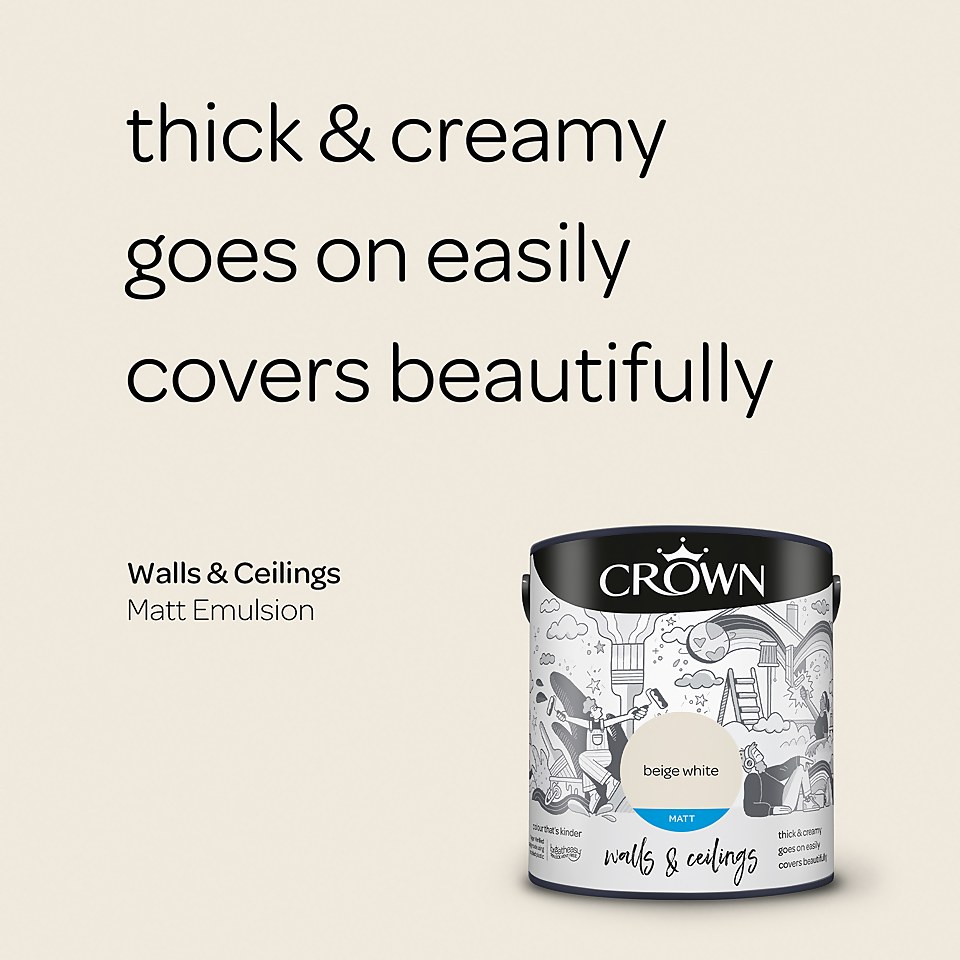 Crown Walls & Ceilings Matt Emulsion Paint Beige White - 2.5L