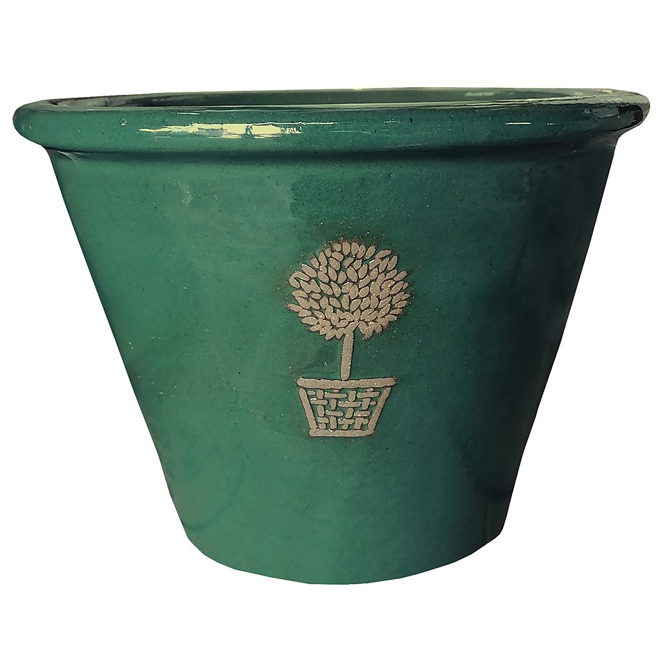 Glazed Rimmed Bay Tree Logo Pot - 30cm