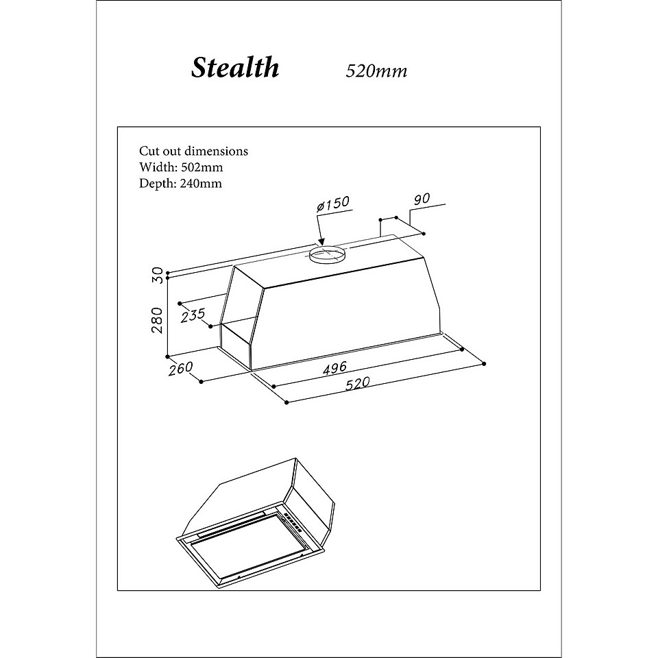 Inox Stealth 52cm Built-In Cooker Hood - Stainless Steel