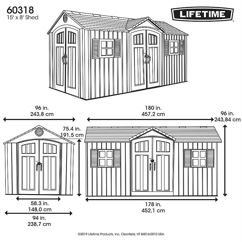 Lifetime 15x8 ft Rough Cut Dual Entry Outdoor Storage Shed