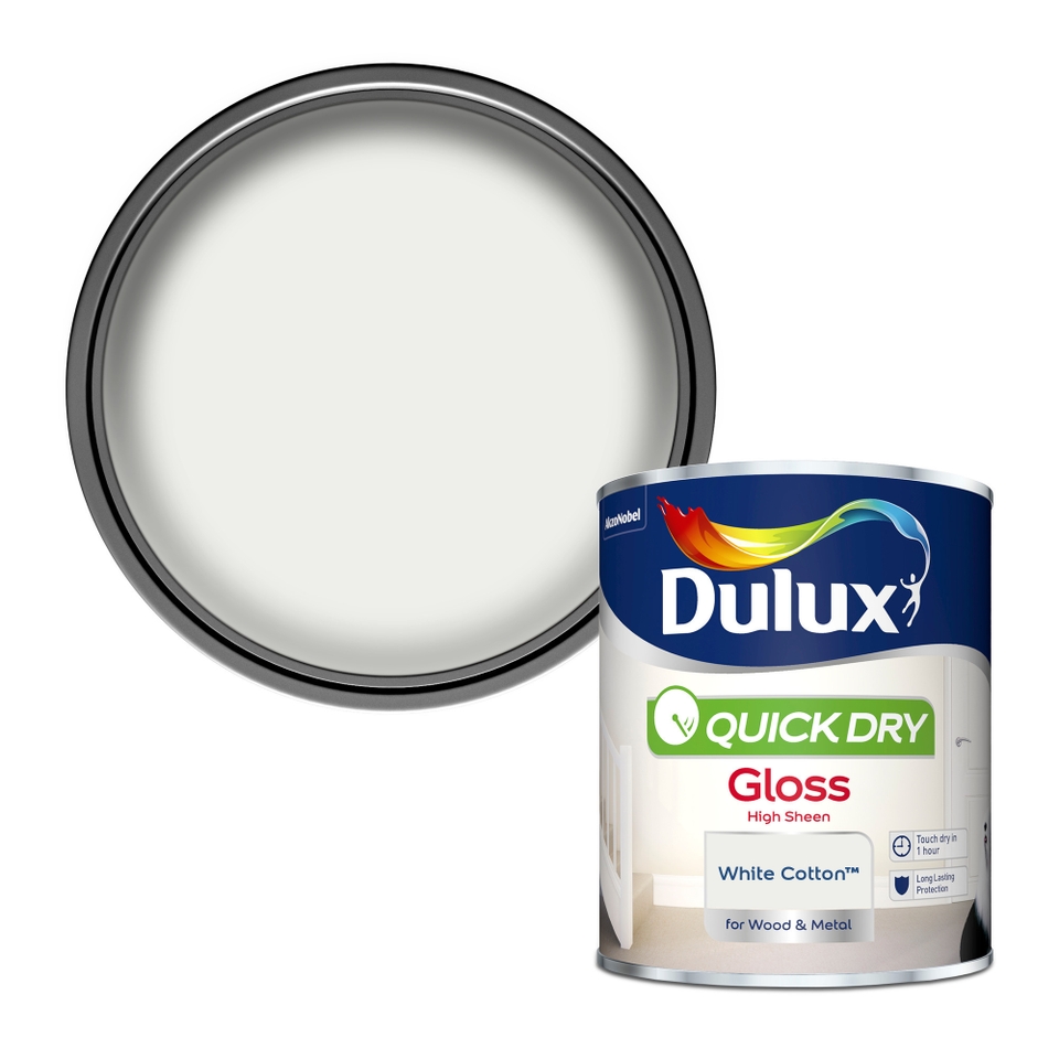 Dulux Quick Dry Gloss Paint White Cotton - 750ml