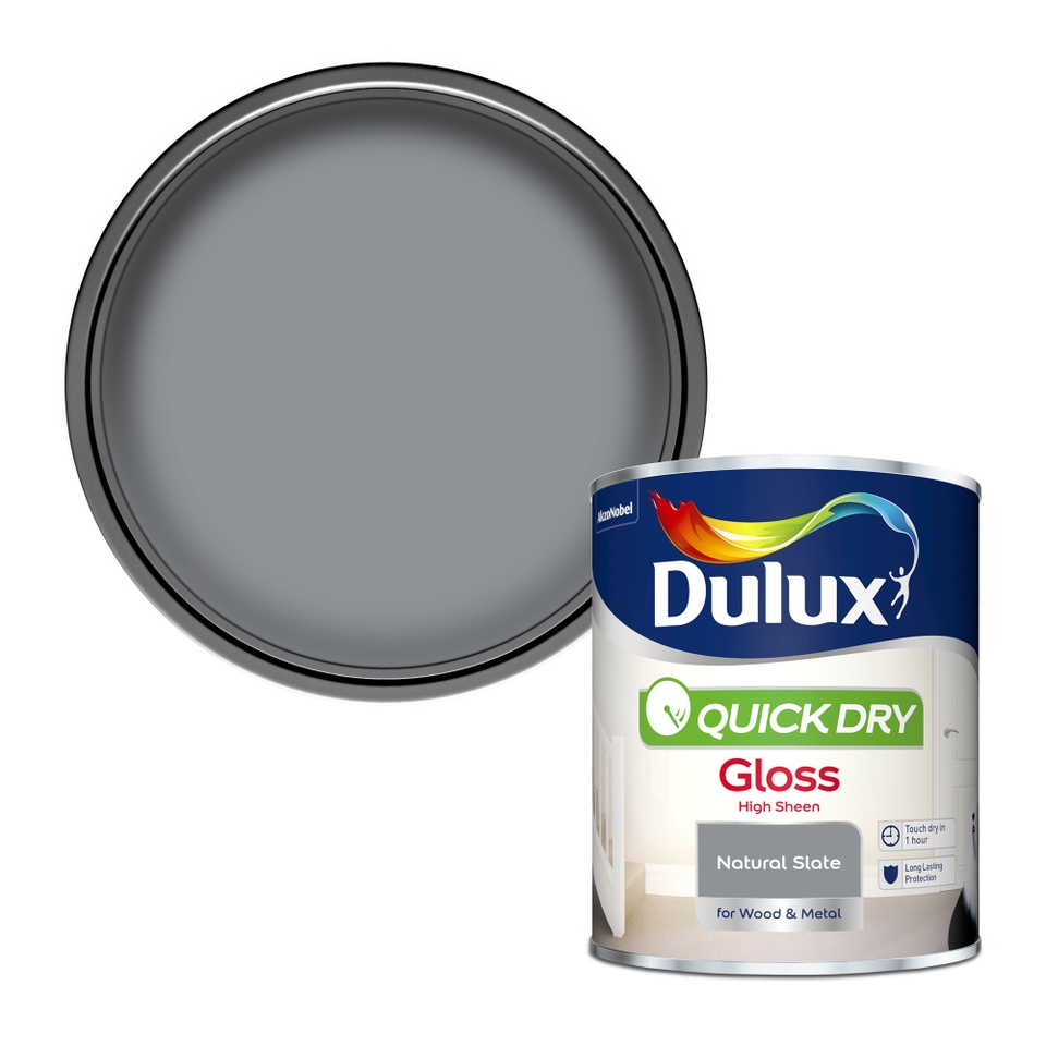 Dulux Quick Dry Gloss Paint Natural Slate 750ml Homebase