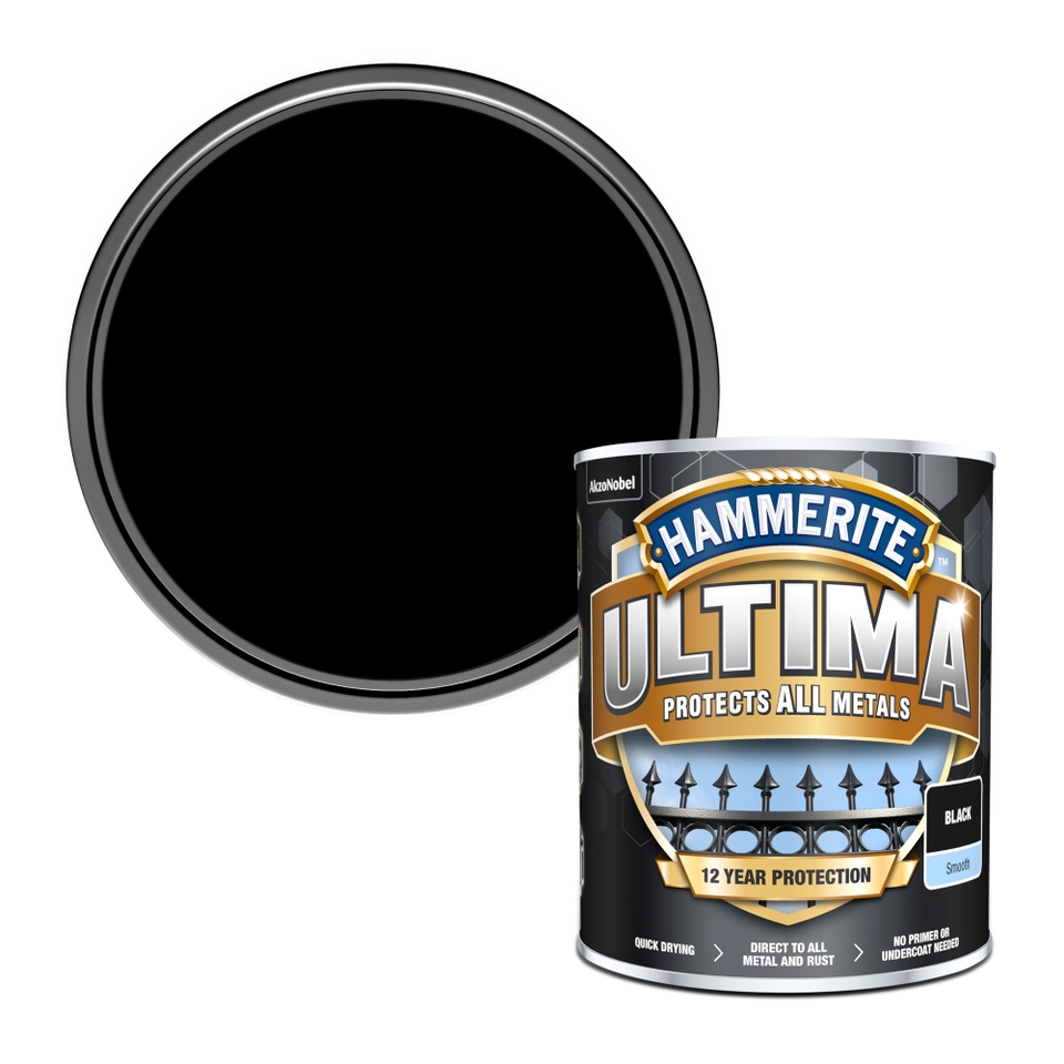 Hammerite Ultima Smooth Metal Paint Black 750ml Homebase
