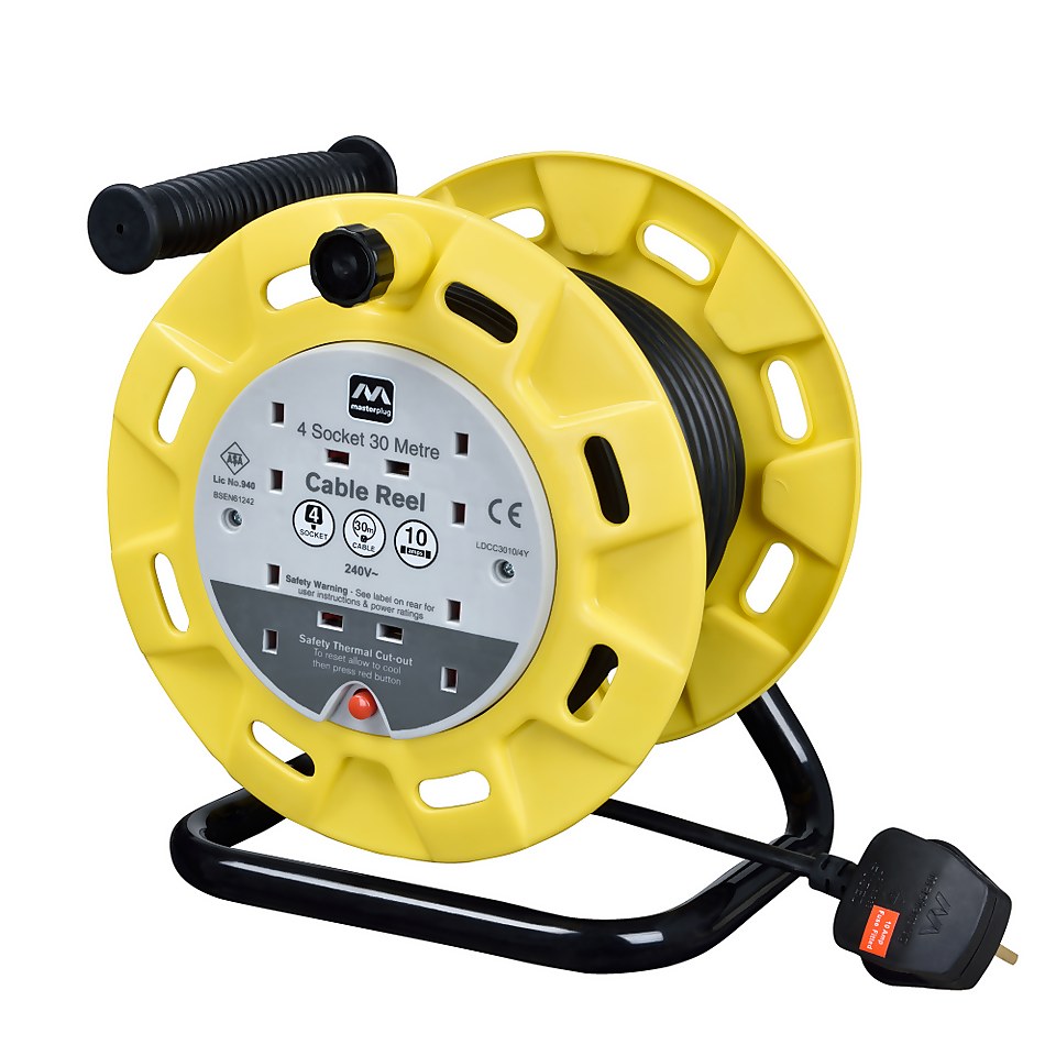 Masterplug 4 Socket Cable Reel 30m Yellow/Black