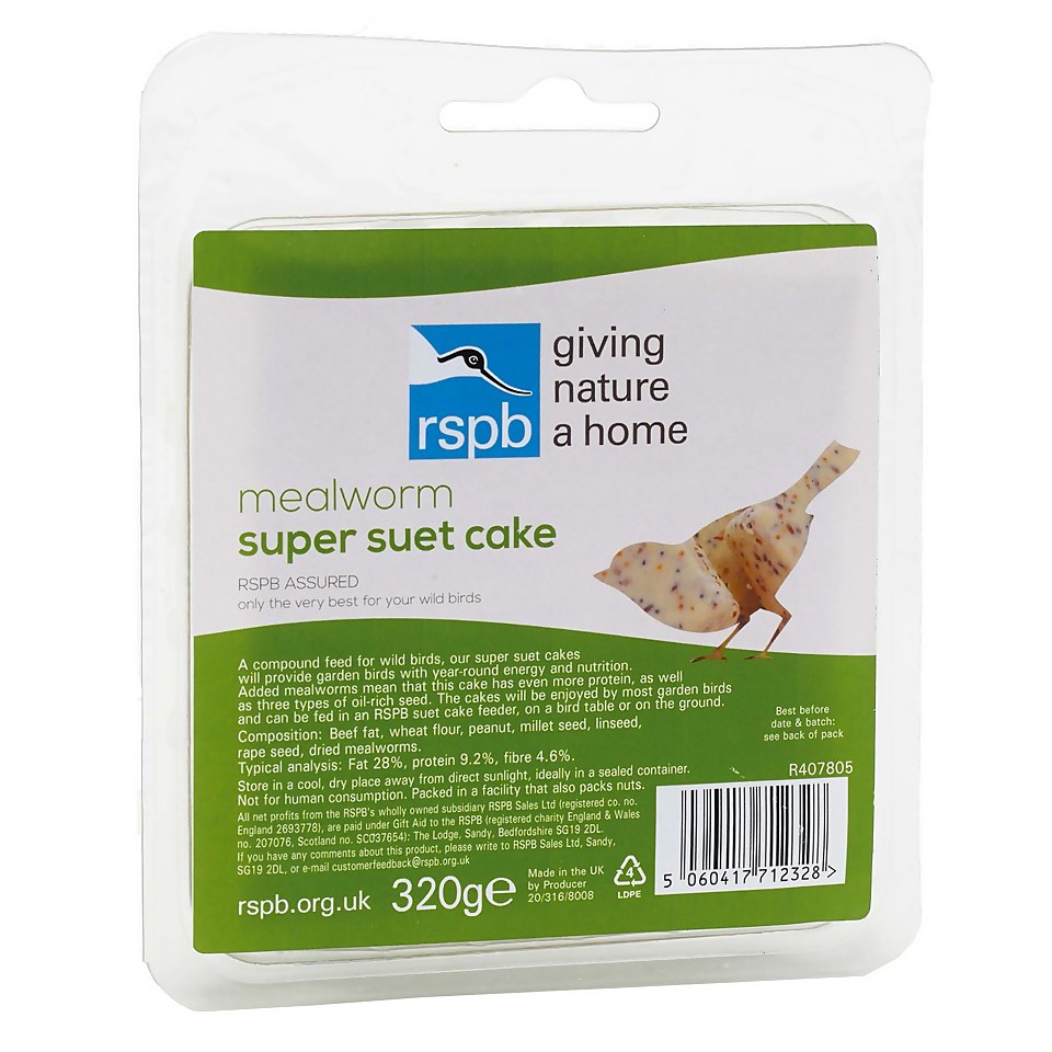 RSPB Mealworm Super Suet Cake Wild Bird Treat - 320g