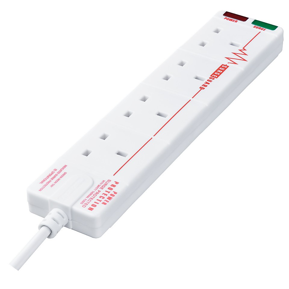 Surge Protected 8 Way Individually Neon Switched Extension Lead 2M