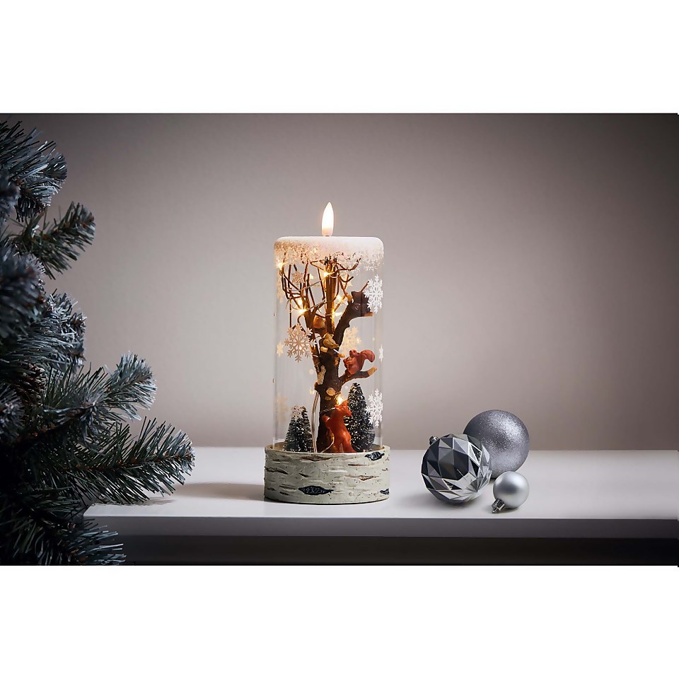 Christmas Woodland Scene Light Up Glass Christmas Decoration (Battery Operated)