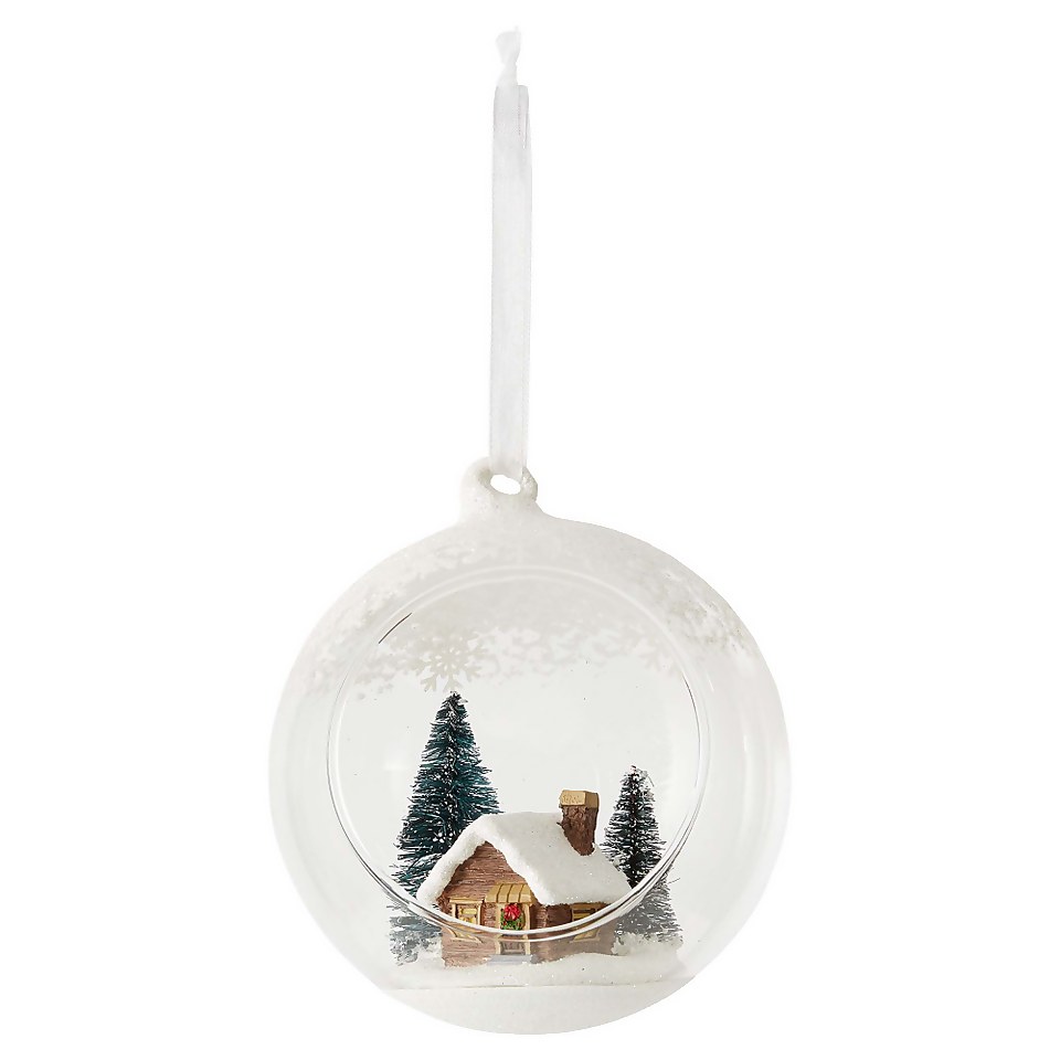 Open Front House Scene Glass Christmas Tree Bauble