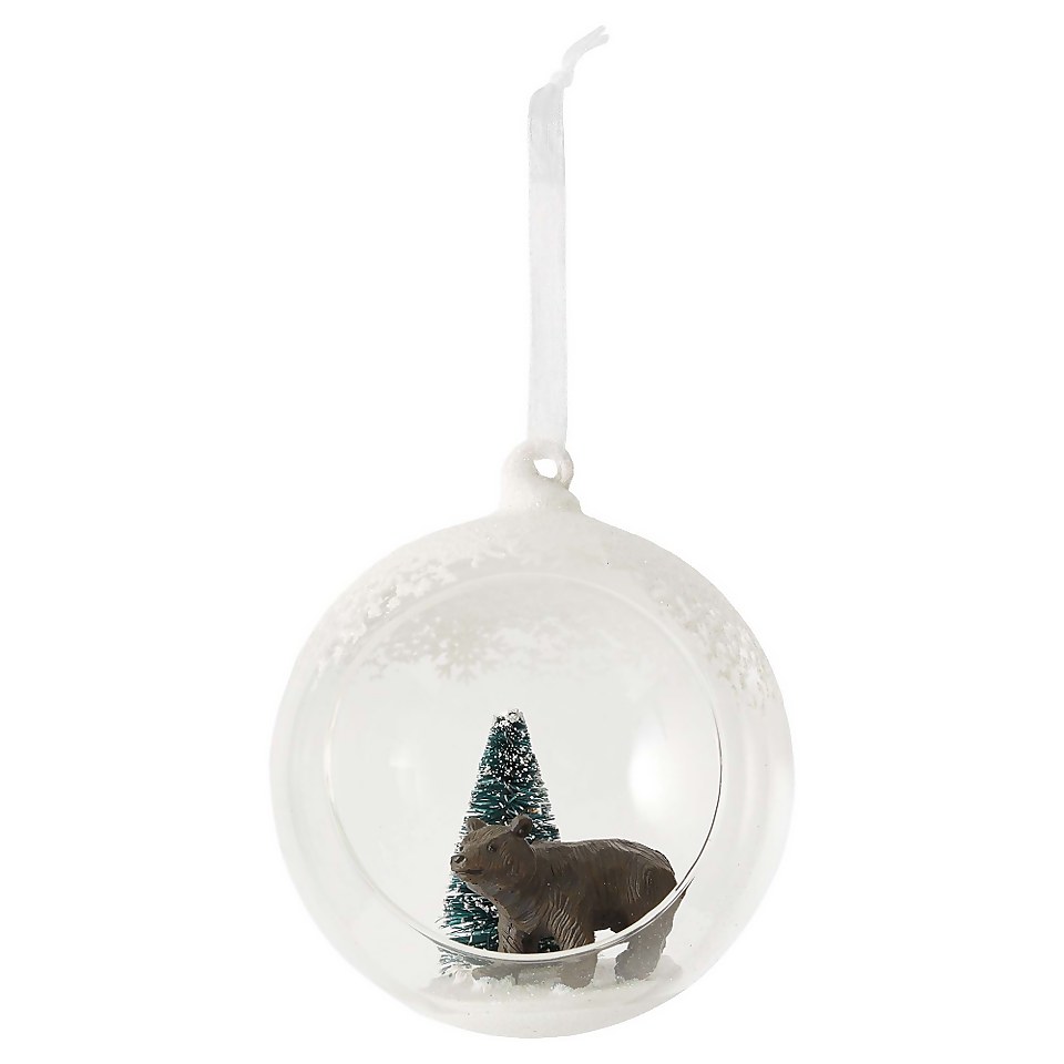 Open Front Brown Bear Glass Christmas Tree Bauble