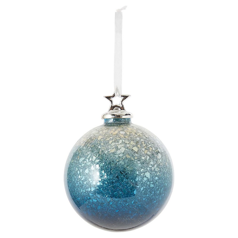 Blue Ombre Crackle Glass Christmas Tree Bauble