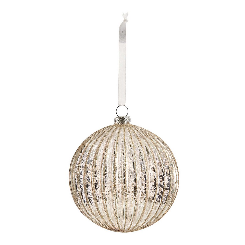 Gold Mercury Ribbed Glitter Glass Christmas Tree Bauble