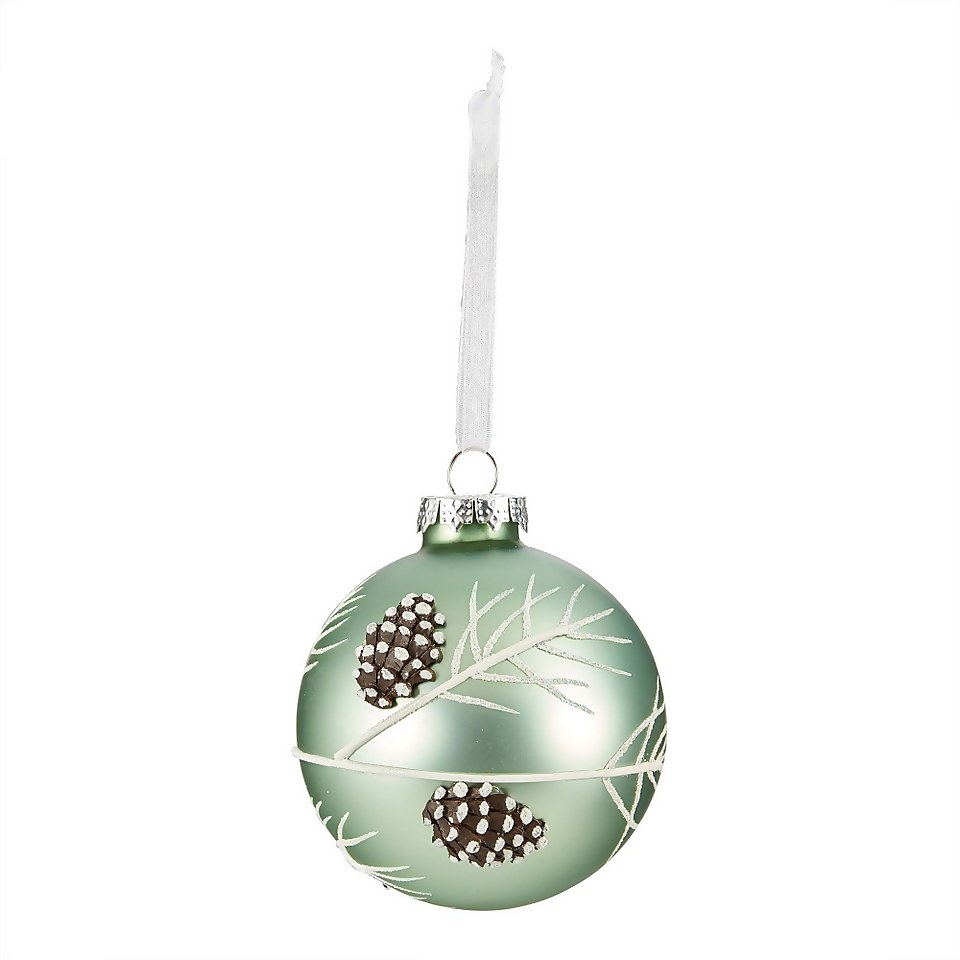 Mint Pinecone Painted Glass Christmas Tree Bauble