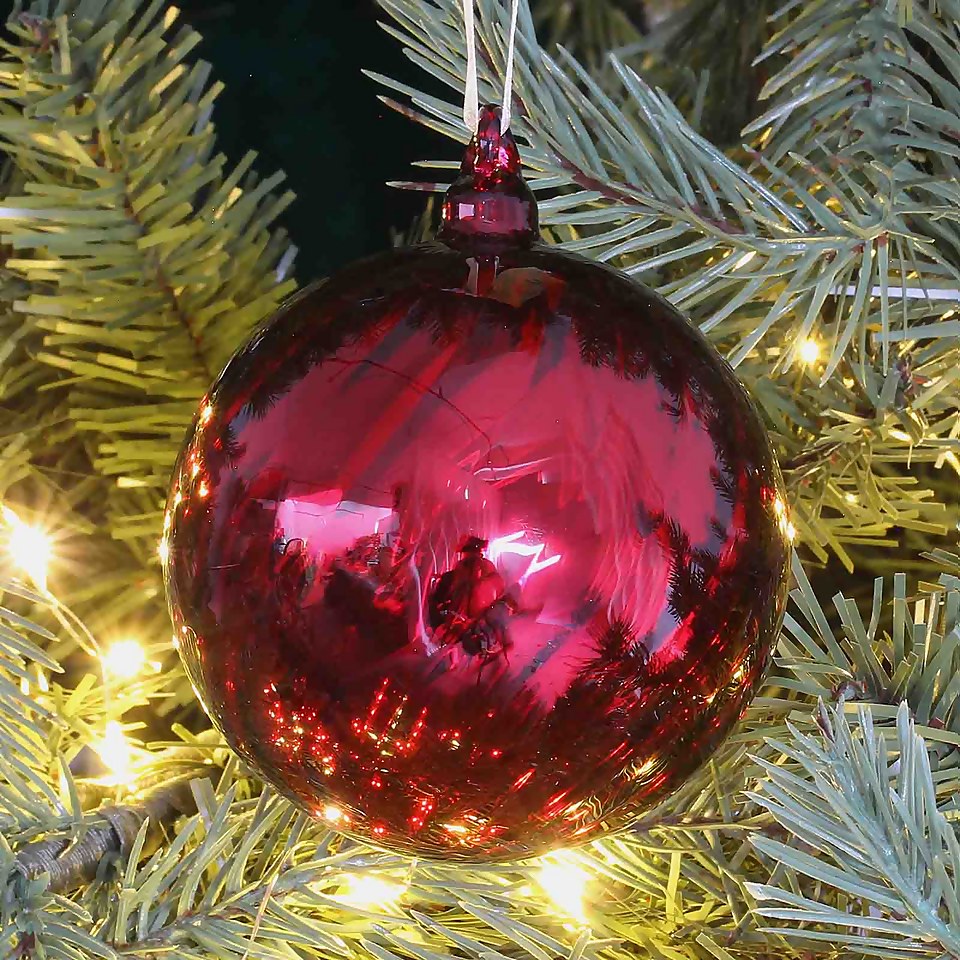 Red Angled Rib Glass Christmas Bauble Decoration