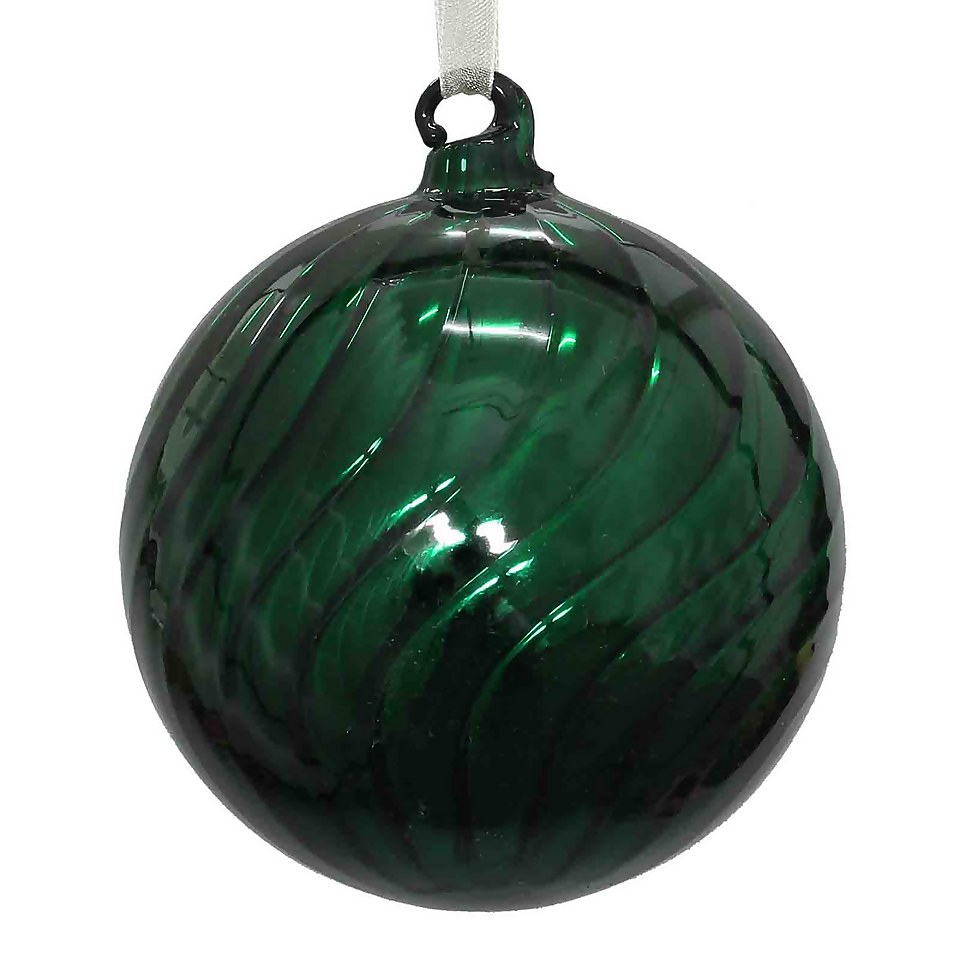 Green Angled Rib Glass Christmas Bauble Decoration