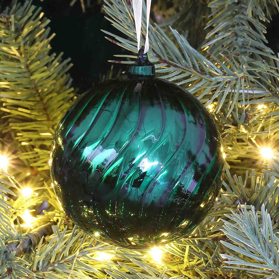 Green Angled Rib Glass Christmas Bauble Decoration