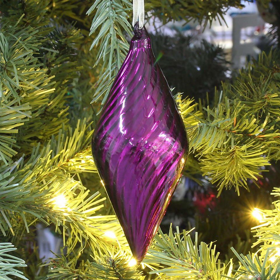Damson Angled Rib Glass Finial Christmas Tree Bauble Decoration