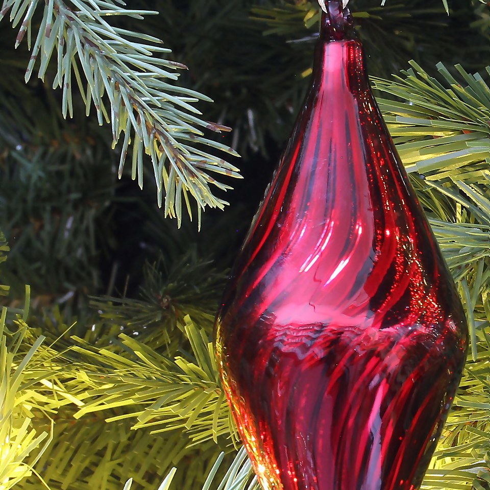 Red Angled Rib Glass Finial Christmas Bauble Decoration