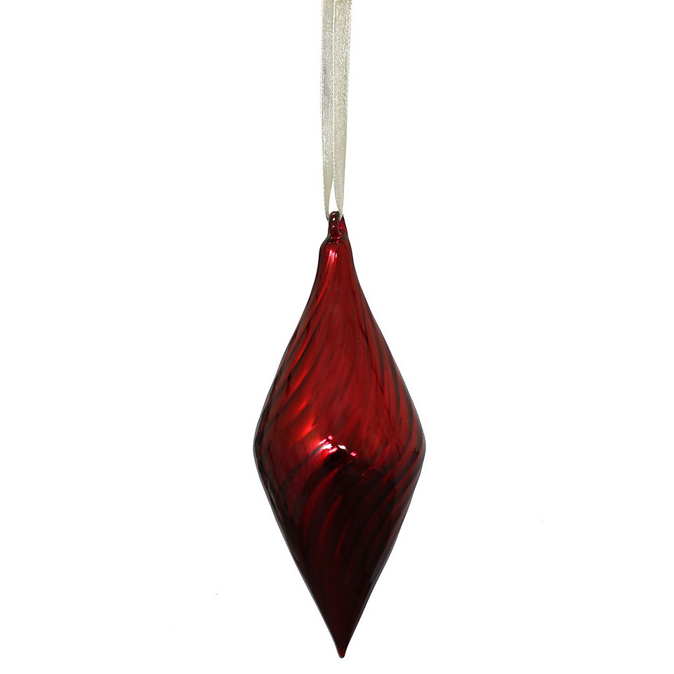 Red Angled Rib Glass Finial Christmas Bauble Decoration