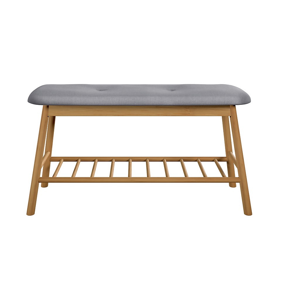 Bamboo Shoe Bench With Grey Cushion Seat