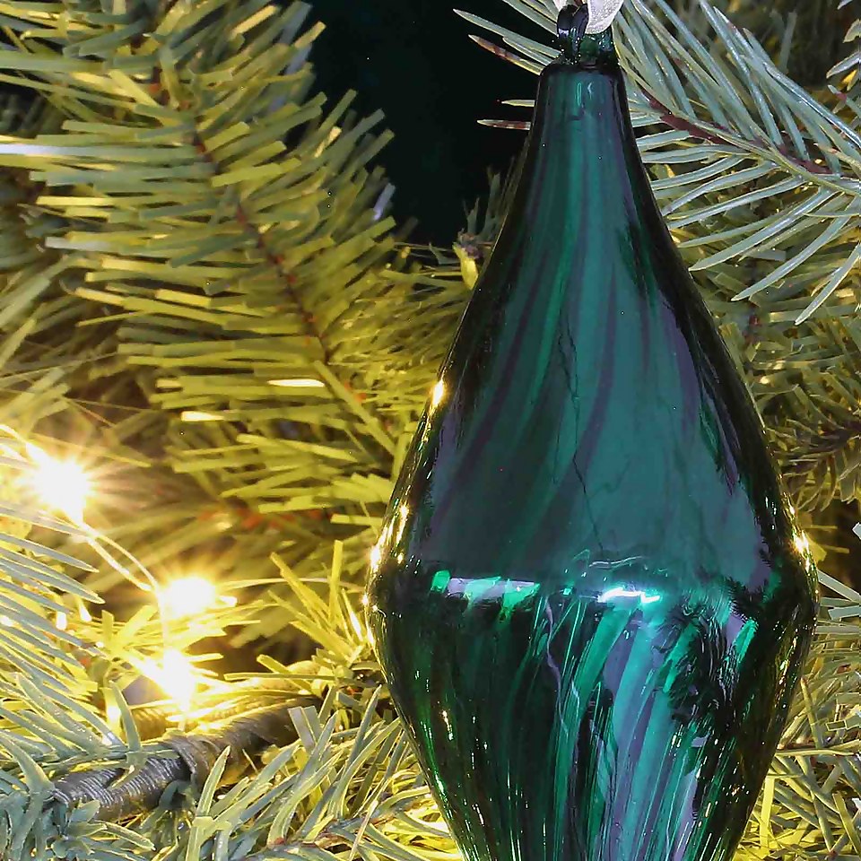 Green Angled Rib Glass Finial Christmas Bauble Decoration