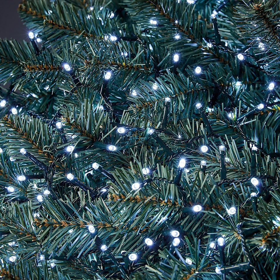 100 LED Timer String Christmas Tree Lights Bright White (Battery Operated)