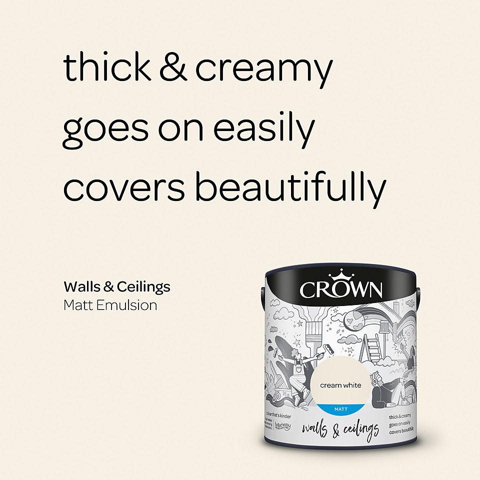 Crown Walls & Ceilings Matt Emulsion Paint Cream White - 2.5L