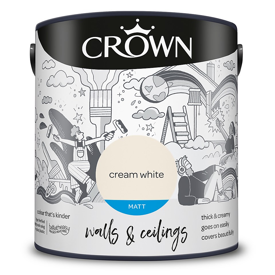 Crown Walls & Ceilings Matt Emulsion Paint Cream White - 2.5L