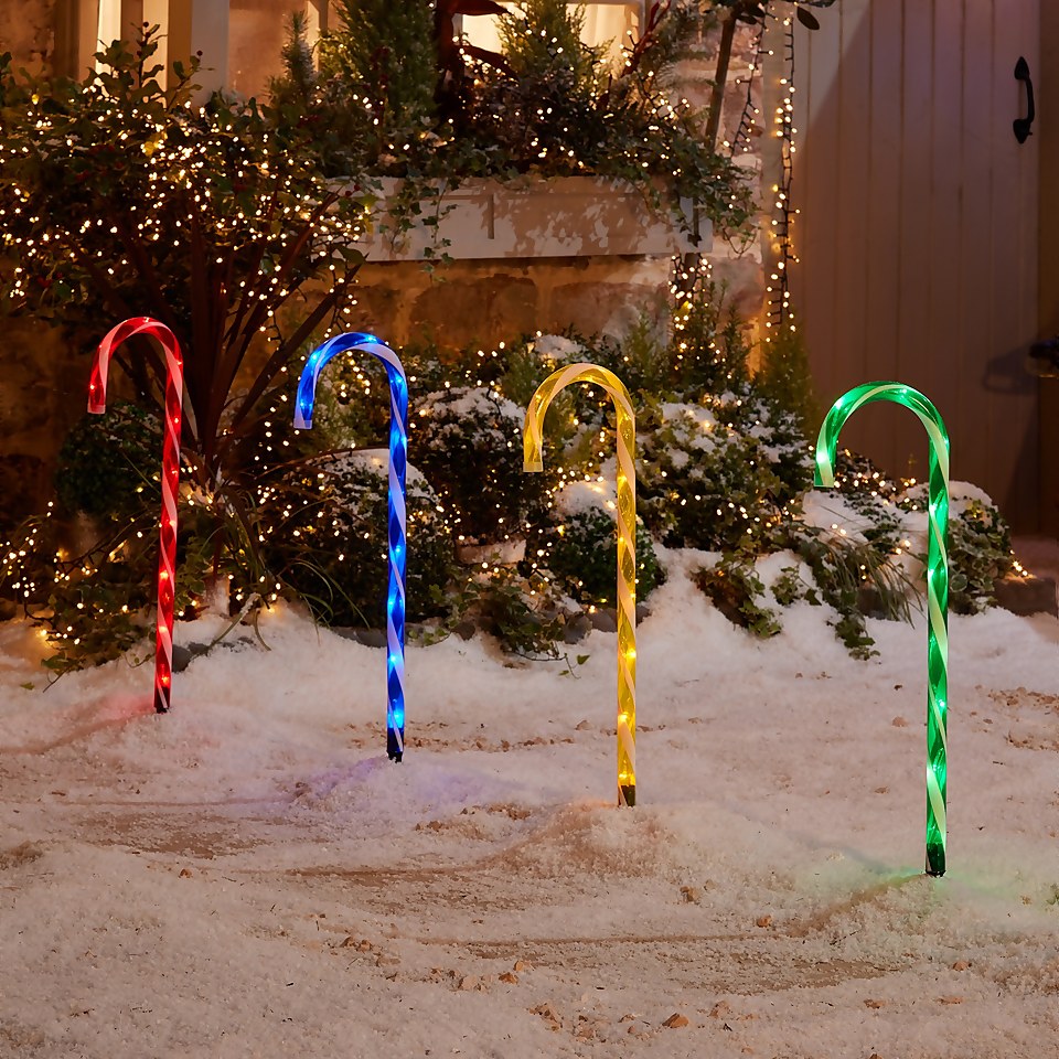 Candy Cane LED Stake Lights 4 Pack Outdoor Christmas Decorations | Homebase