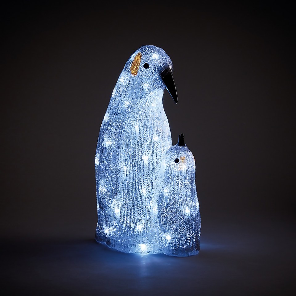 Acrylic 3D LED Adult and Baby Penguin Outdoor Christmas Decoration - 40cm