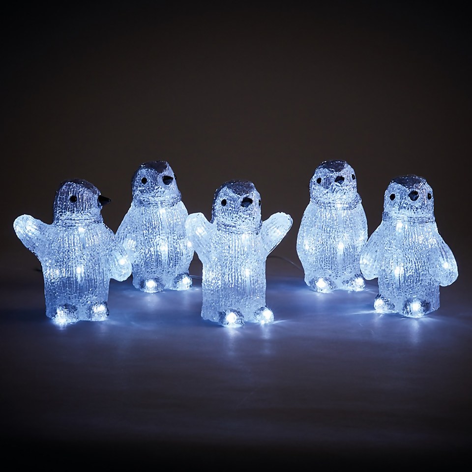 Acrylic LED Penguin Family Outdoor Christmas Decoration - Set of 5 (Battery Operated)
