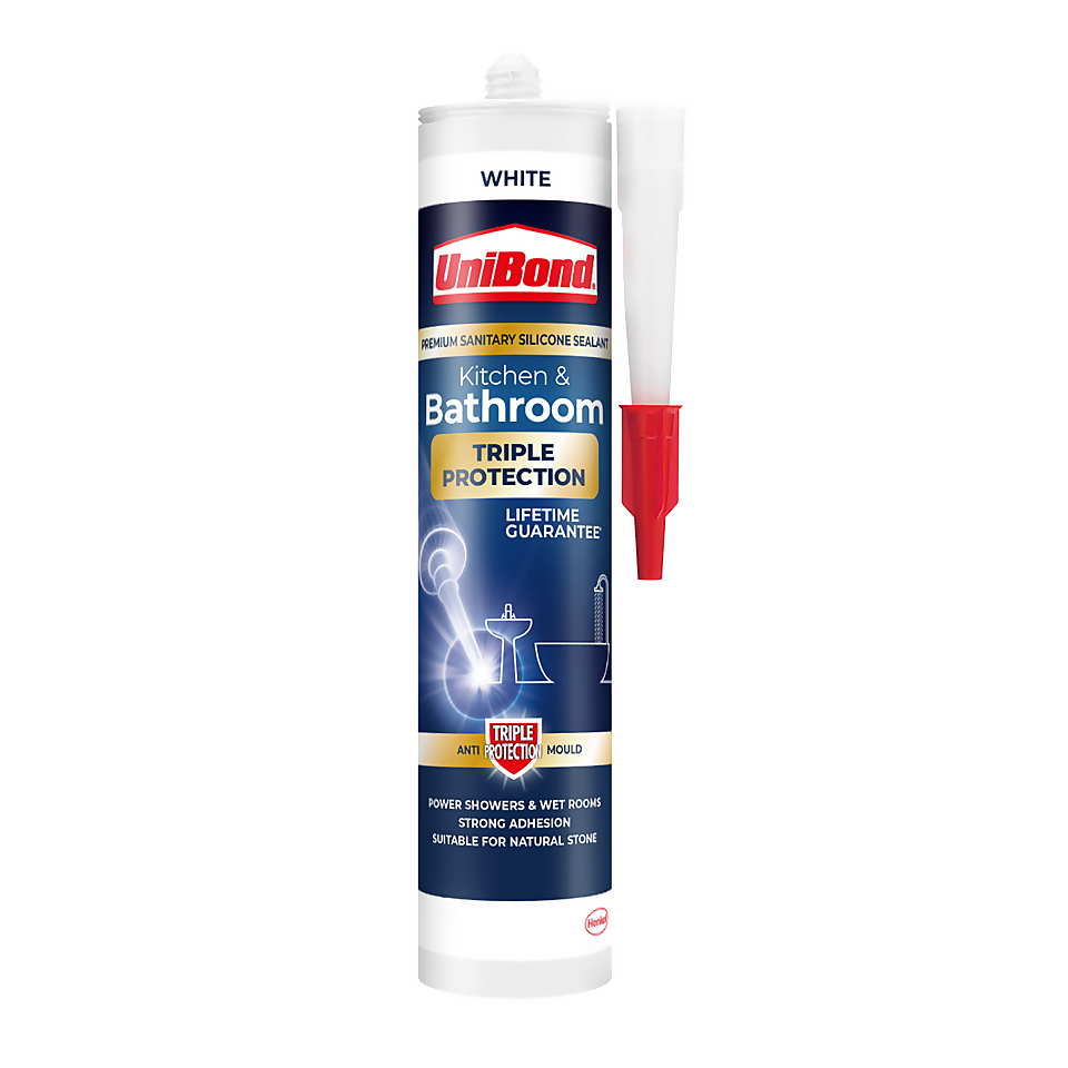 UniBond Triple Protect Kitchen and Bathroom Sealant White Cartridge