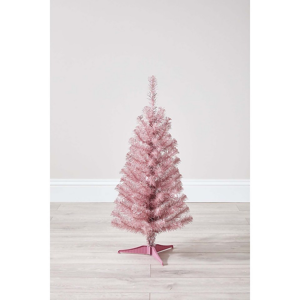 3ft Tinsel Light Pink Christmas Tree