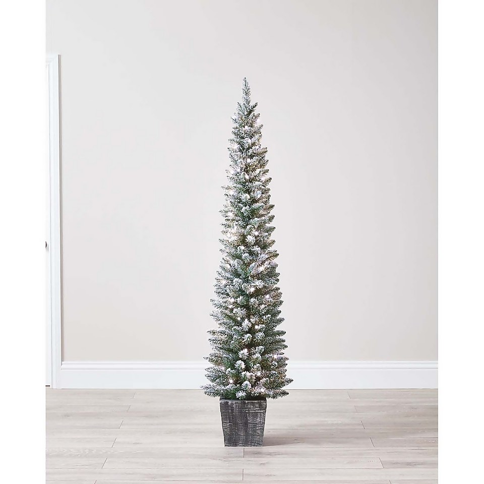 6ft Slim Flocked Pre-lit Potted  Christmas Tree