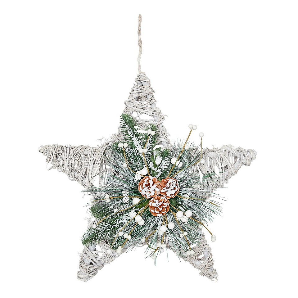 White Rattan Star with Floristry Christmas Wreath - 50cm