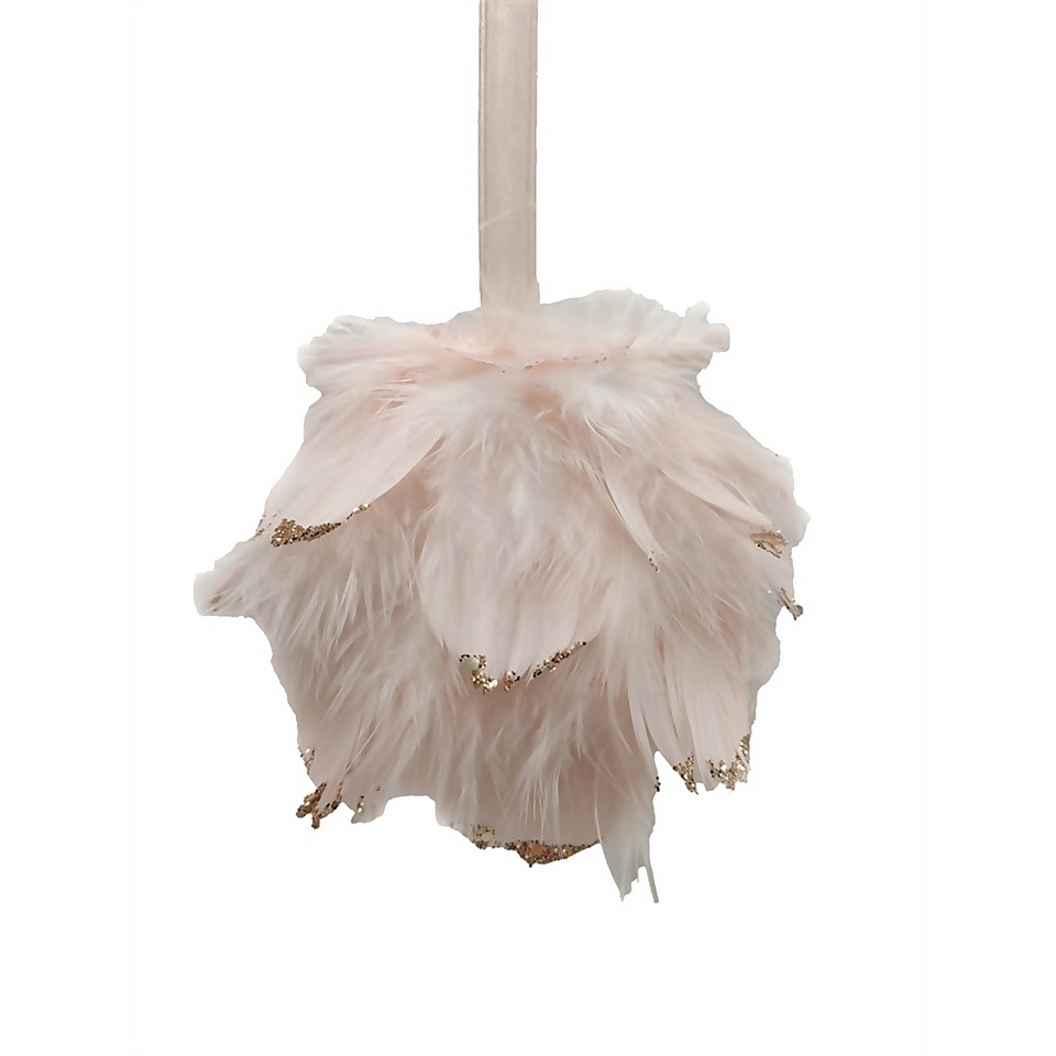 Pink Feather Ball Hanging Tree Decoration