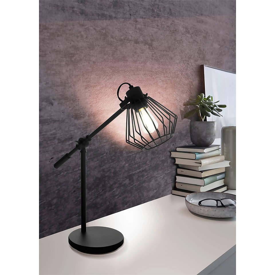 EGLO Tabillano 1 Industrial Black Caged Table Lamp