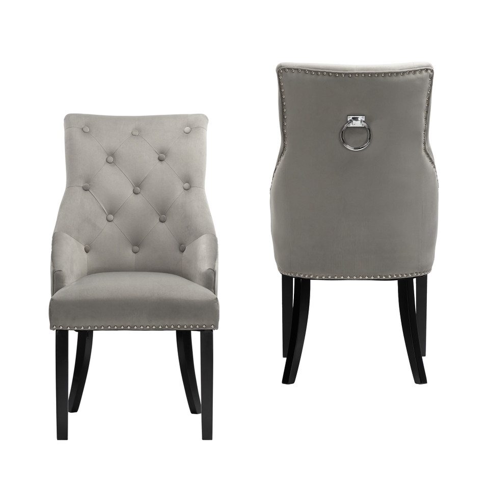 Set of 2 Annabelle Velvet Dining Chairs - Grey