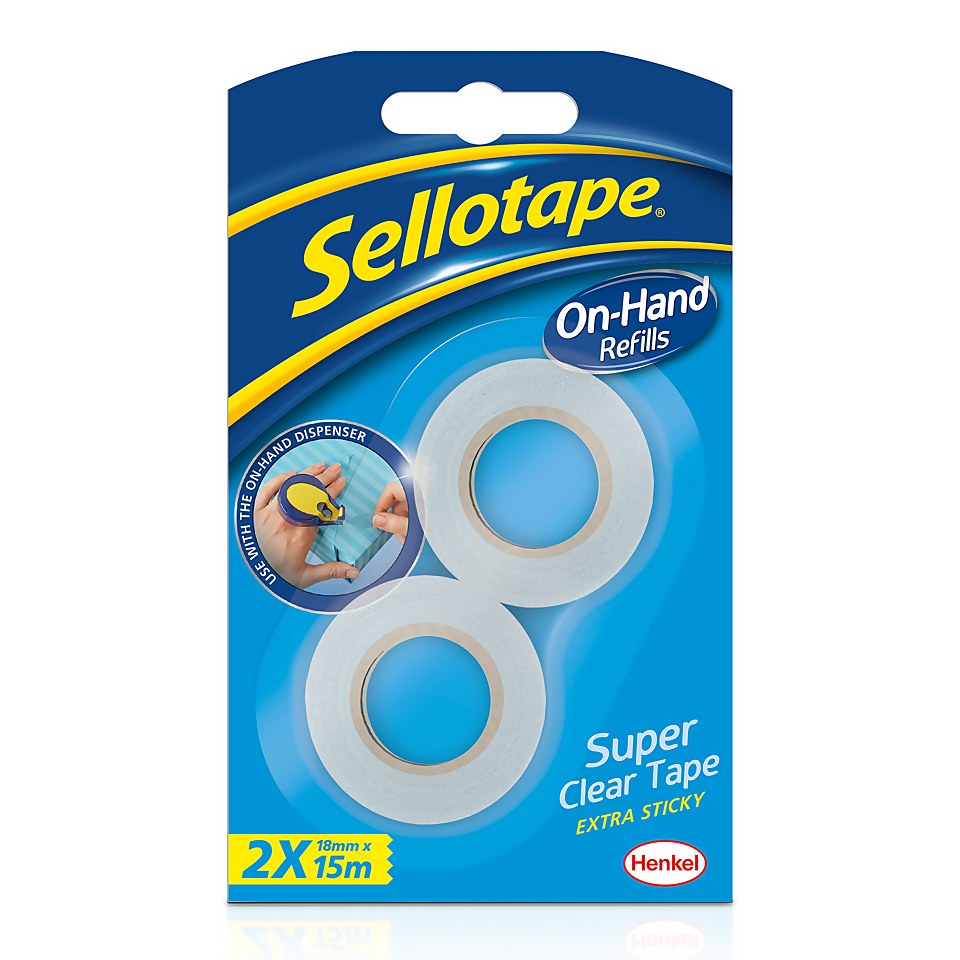 Sellotape On-Hand Dispenser Refills  Super Clear Tape 2 Rolls