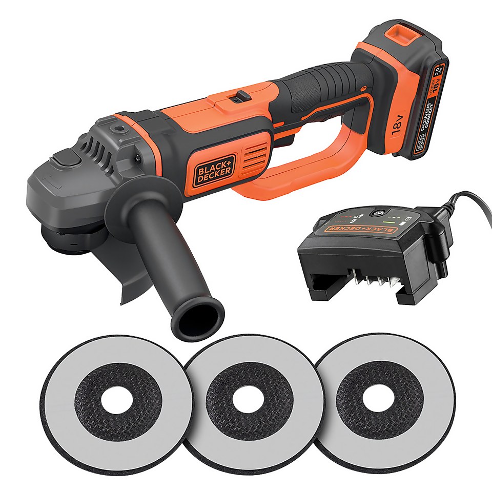 BLACK+DECKER 125MM 18V Cordless Angle Grinder with 3 Discs (BCG720D13-GB)
