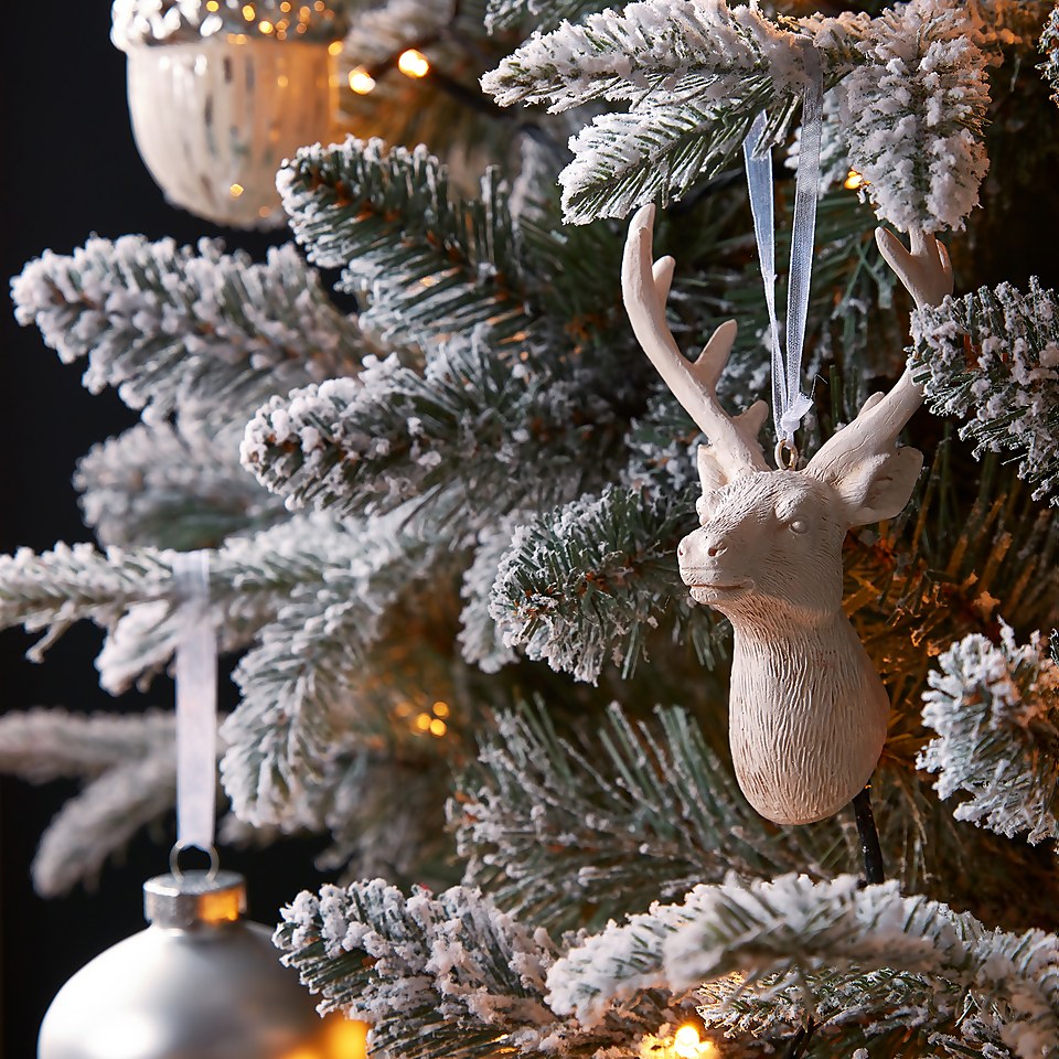 White Resin Stag Head Christmas Tree Decoration