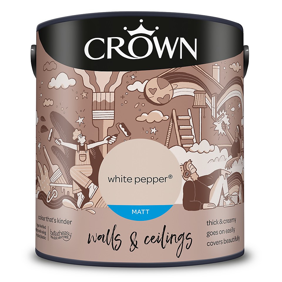 Crown Walls & Ceilings Matt Emulsion Paint White Pepper - 2.5L