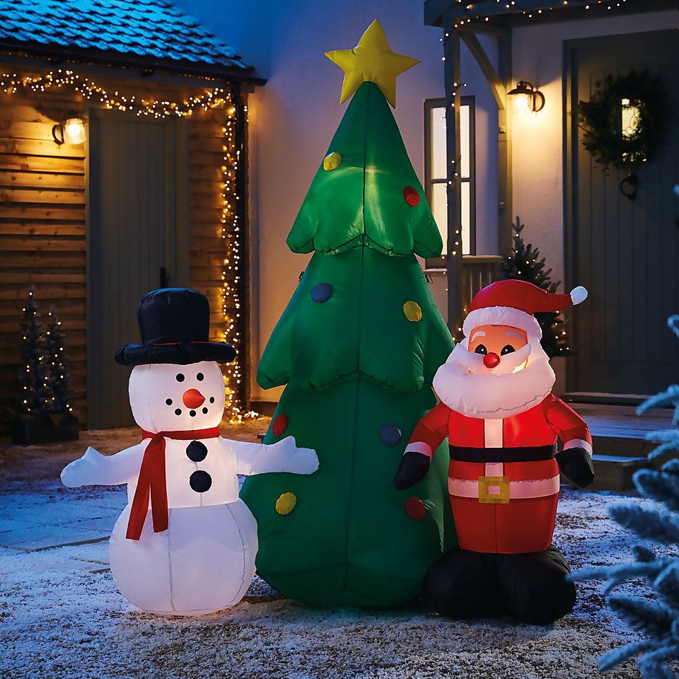 6ft Snowman, Santa and Christmas Tree Outdoor Inflatable Decoration ...